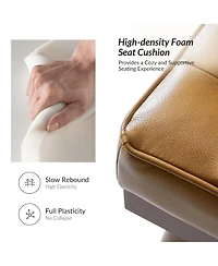 Aurora Modern Genuine Leather Ottoman With Solid Wood Legs