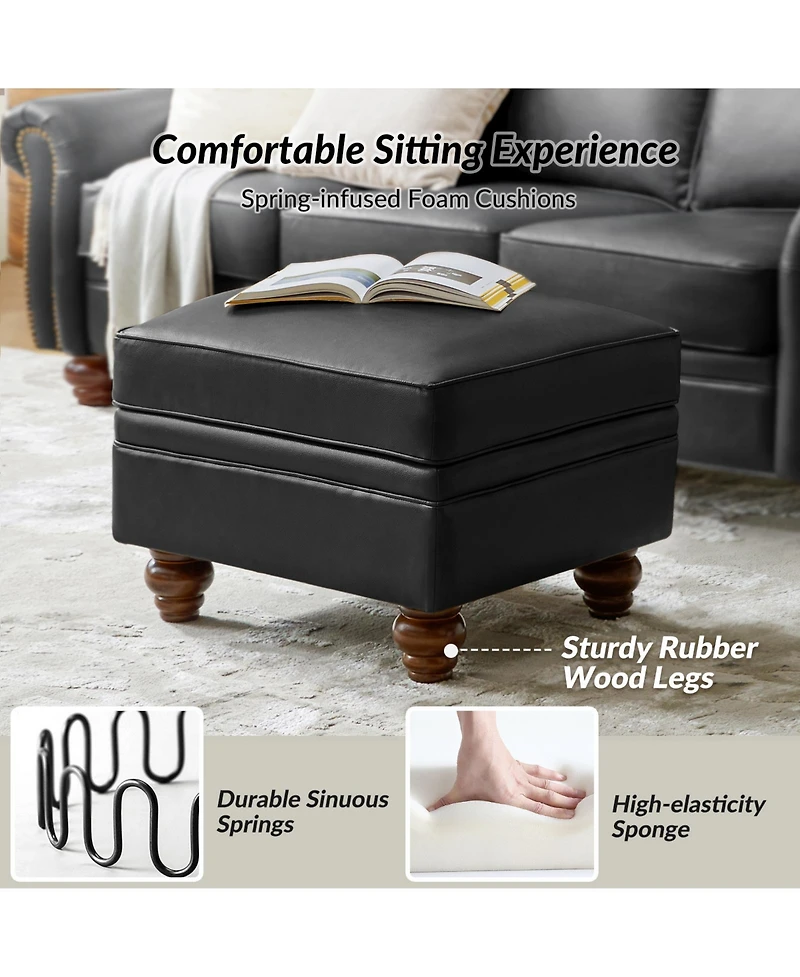 Sabina Transitional 27" Wide Ottoman with Solid Wood Legs