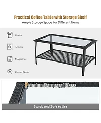 Gymax 4PCS Cushioned Patio Conversation Set Outdoor Rattan Furniture Set