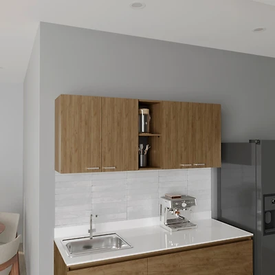 Olimpo 150 Wall Double Door Cabinet,Two External Shelves, Two Interior Shelves, Natural Oak