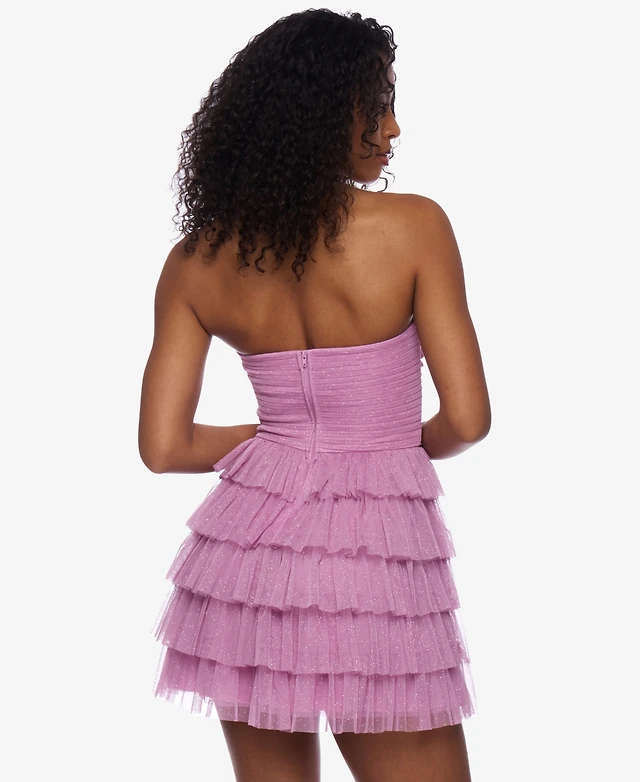 B Darlin Juniors' Strapless Side-Shirred Tiered Glitter Mini Dress | Dulles  Town Center