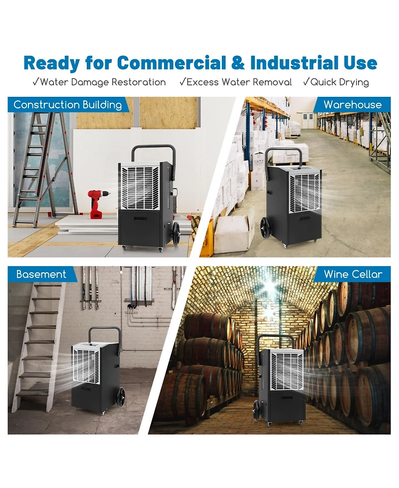 163 Pints Commercial Dehumidifier Crawl Space Dehumidifier with Pump and Drain Hose