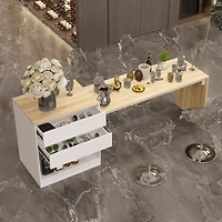Kitchen island with 2 drawers, kitchen island storage table with dining table, coffee station and microwave rack for home, dining room, wood grain col