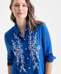 Style & Co Women's Embroidered Perfect Shirt, Exclusively at Macy's