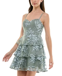 Bcx Juniors' Tiered Fit & Flare Flocked Mesh Dress