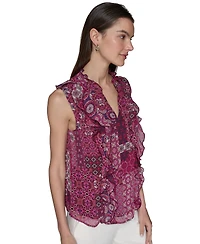 Karl Lagerfeld Paris Women's Printed Ruffled Blouse