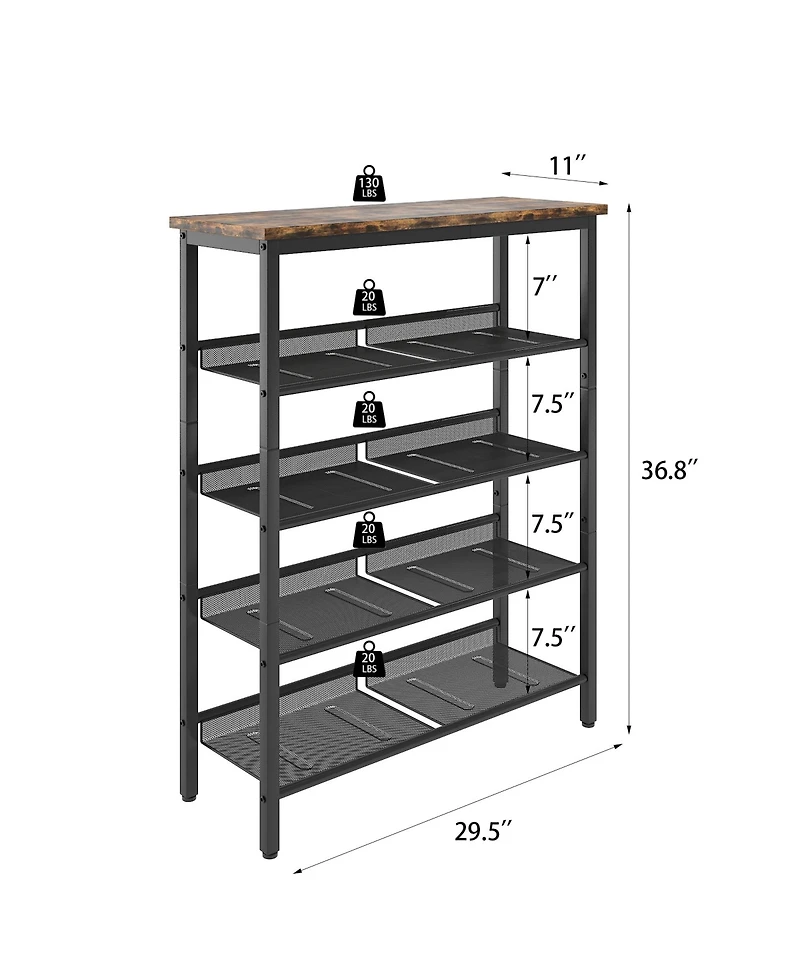 Mdf Industrial Shoe Rack, Adjustable Rustic Style 5-Tier Shoe Rack Storage Rack With 4 Grid Shelves