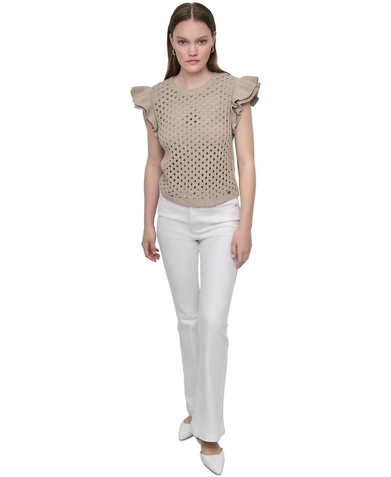 Dkny Jeans Women's Baby Chenille Pointelle Rib Flutter-Sleeve Sweater - PBL