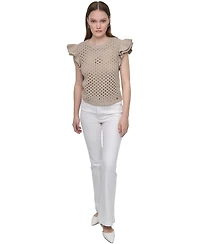 Dkny Jeans Women's Baby Chenille Pointelle Rib Flutter-Sleeve Sweater - PBL