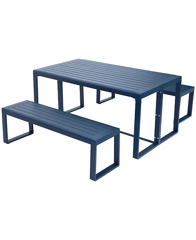 Aoodor 3-Piece Outdoor Patio Dining Set, Aluminum Furniture Set with 1 Rectangular Picnic Table and 2 Benches for Garden, Lawn, Yard