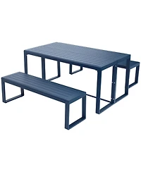 Aoodor 3-Piece Outdoor Patio Dining Set, Aluminum Furniture Set with 1 Rectangular Picnic Table and 2 Benches for Garden, Lawn, Yard