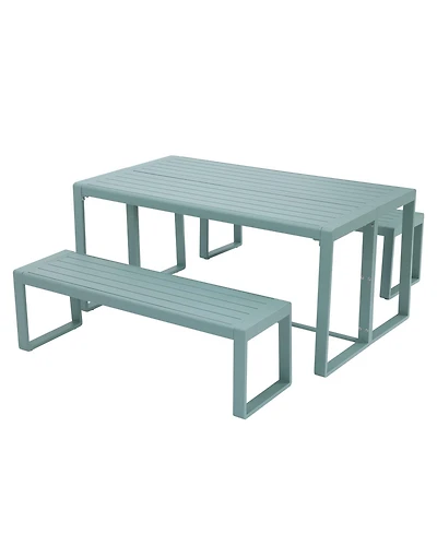 Aoodor 3-Piece Outdoor Patio Dining Set, Aluminum Furniture Set with 1 Rectangular Picnic Table and 2 Benches for Garden, Lawn, Yard