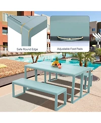 Aoodor 3-Piece Outdoor Patio Dining Set, Aluminum Furniture Set with 1 Rectangular Picnic Table and 2 Benches for Garden, Lawn, Yard