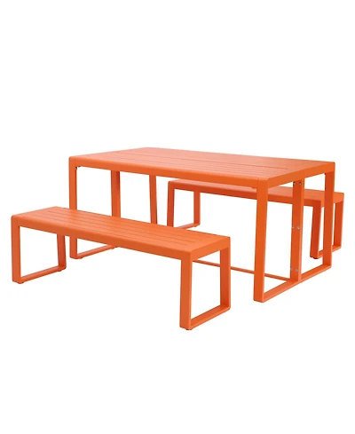 Aoodor 3-Piece Outdoor Patio Dining Set, Aluminum Furniture Set with 1 Rectangular Picnic Table and 2 Benches for Garden, Lawn, Yard