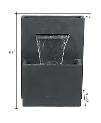 LuxenHome Gray Resin Modern Rectangular Waterfall Outdoor Fountain