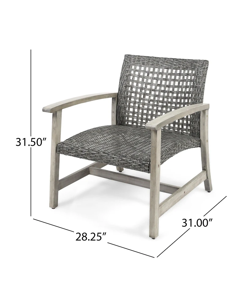 Hampton Light Gray Wood and Mixed Black Faux Rattan Armed Outdoor Patio Lounge Chair (2-Pack)