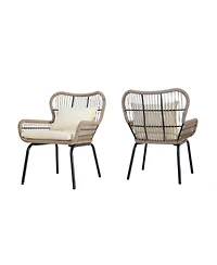 2-piece braided rope outdoor club lounge chair for patio lawn backyard with cushions beige