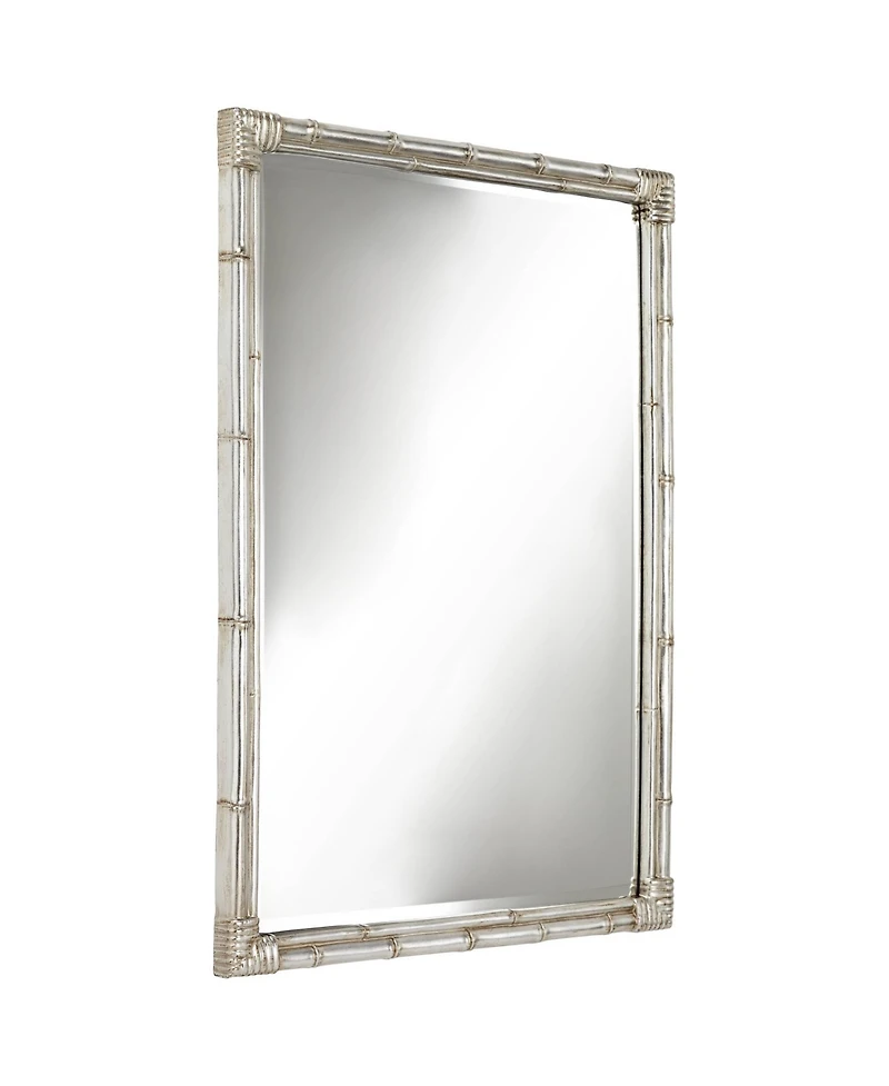 Takeo Rectangular Vanity Decorative Wall Mirror Modern Rustic Style Distressed Silver Faux Bamboo Frame Beveled 31" Wide for Bathroom Bedroom Liv