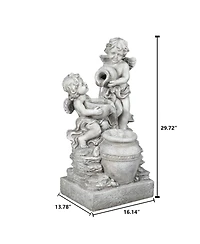 LuxenHome Gray Resin Cherub Angels Outdoor Fountain with Led Light