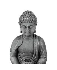 LuxenHome Resin Meditating Buddha on Column Lighted Outdoor Fountain