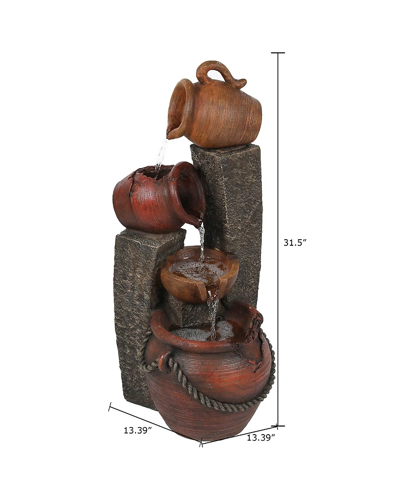 LuxenHome Rustic Resin Pots and Posts Outdoor Fountain