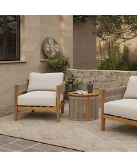 LuxenHome Outdoor Acacia Wood with Rope Sides Club Armchair with Cushions