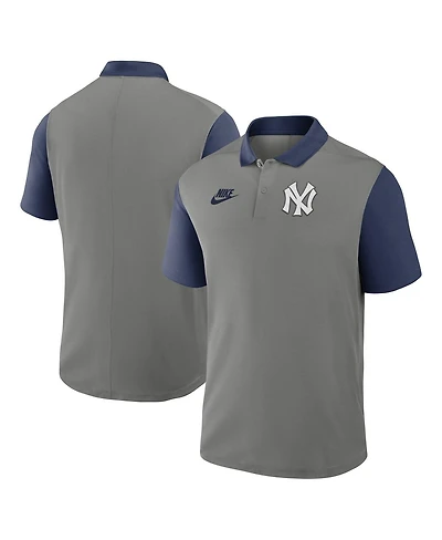 Nike Men's Gray/Navy New York Yankees Cooperstown Collection Color-Block Victory Performance Polo Shirt