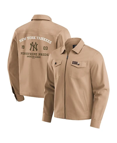 Darius Rucker Collection by Fanatics Men's Tan New York Yankees Distressed Washed Full-Zip Jacket