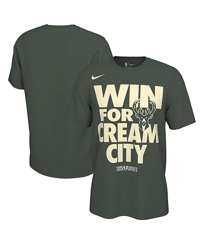 Nike Men's and Women's Hunter Green Milwaukee Bucks 2025 Nba Playoffs On-Court Mantra T-Shirt