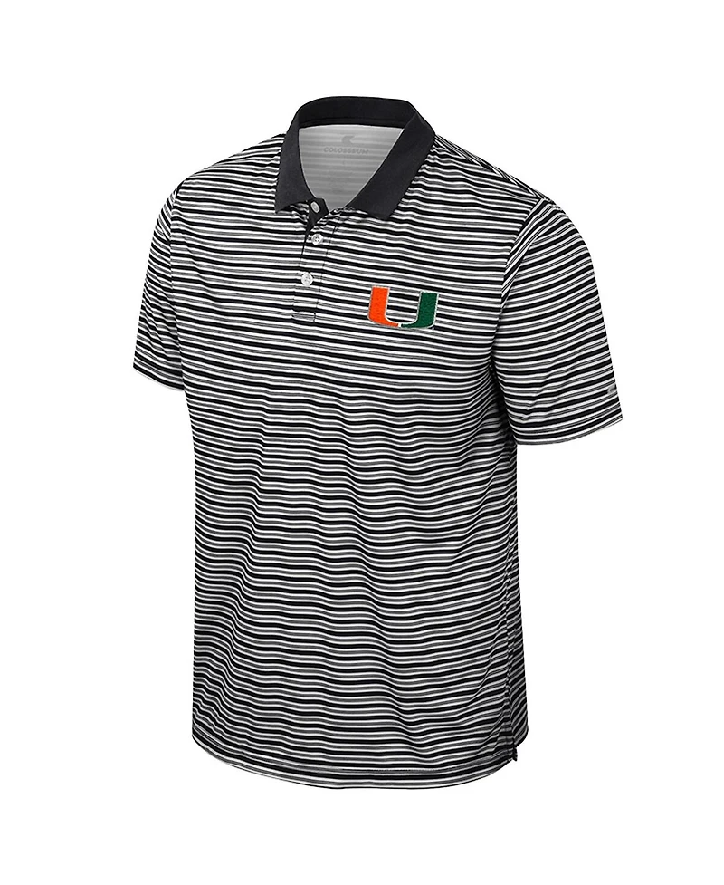 Colosseum Men's Black Miami Hurricanes Striped Polo Shirt
