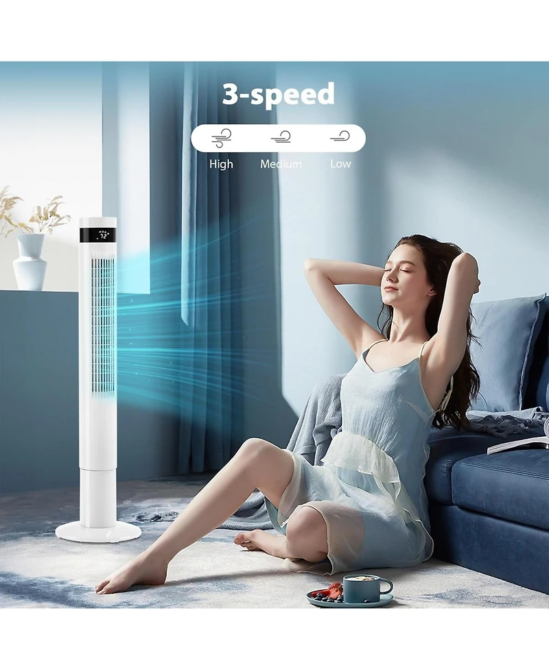 Cowsar Tower Fan Portable Floor Fans 85°Oscillating Fan 43'' Quiet Cooling 12H Timer Remote Control Standing Bladeless Electric 3 Speeds Wind 3 M