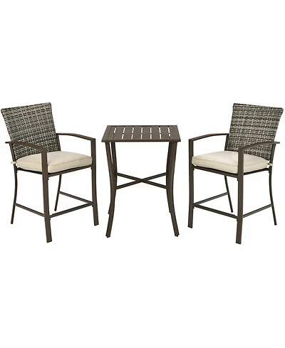 Gymax 3PCS Patio Bar Set Outdoor Conversation Furniture Set w/ Cushions