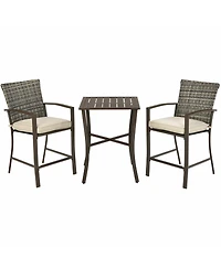 Gymax 3PCS Patio Bar Set Outdoor Conversation Furniture Set w/ Cushions