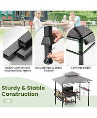 8 x 5 Ft Outdoor Grill Gazebo with 2 Side Shelves and 20 Hooks
