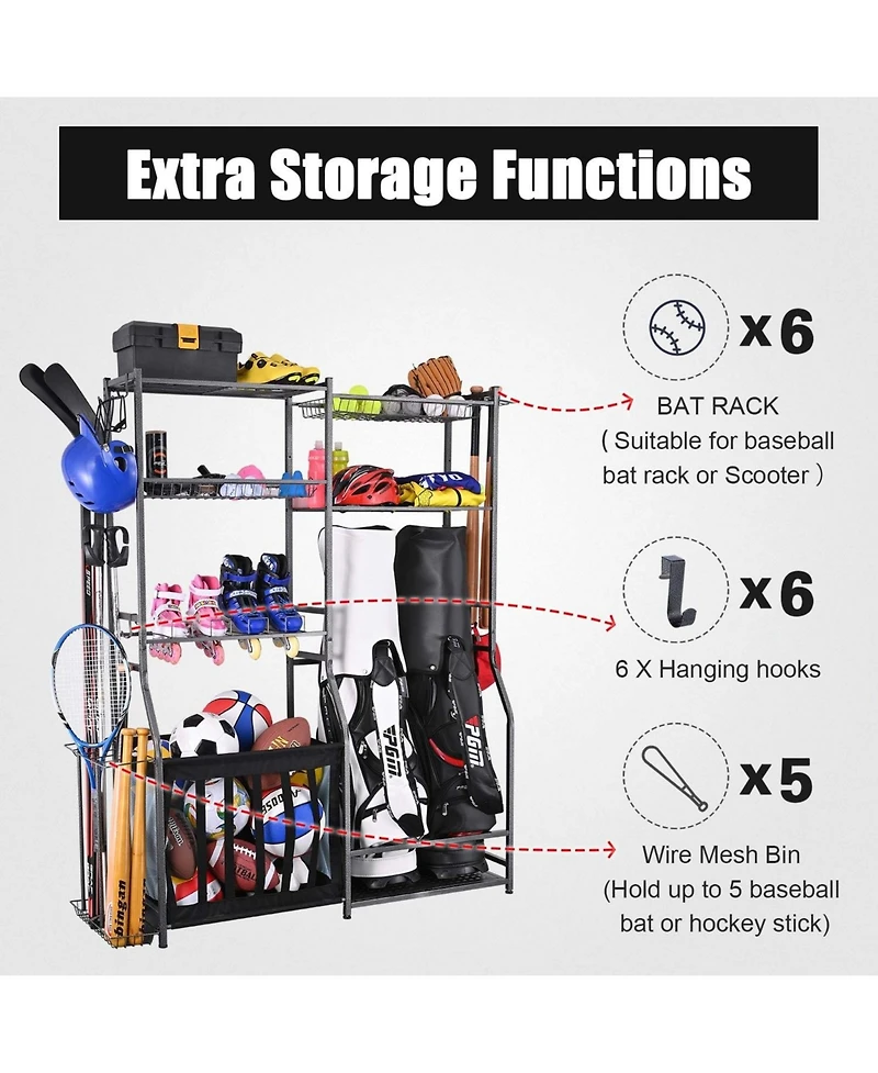 Mythinglogic Weight Capacity Sports Organizers Rack for Garage Storage