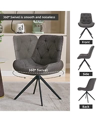 Dyhome Swivel Dining Chairs, Boucle Upholstered Accent Chairs Living Room Desk Office Arm Chair, Set of 2