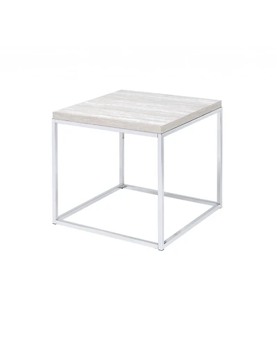 Industrial Square End Table with Wood Top and Metal Frame