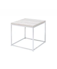 Industrial Square End Table with Wood Top and Metal Frame