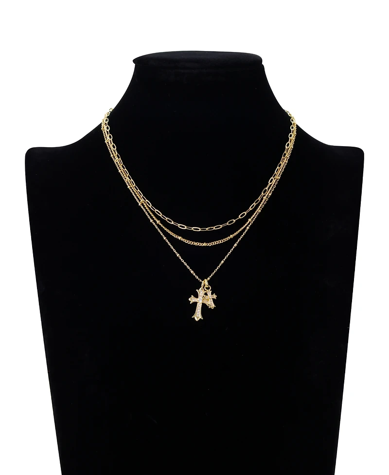 Unwritten Cubic Zirconia Double Cross Pendant Layered Necklace Set