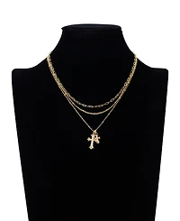 Unwritten Cubic Zirconia Double Cross Pendant Layered Necklace Set