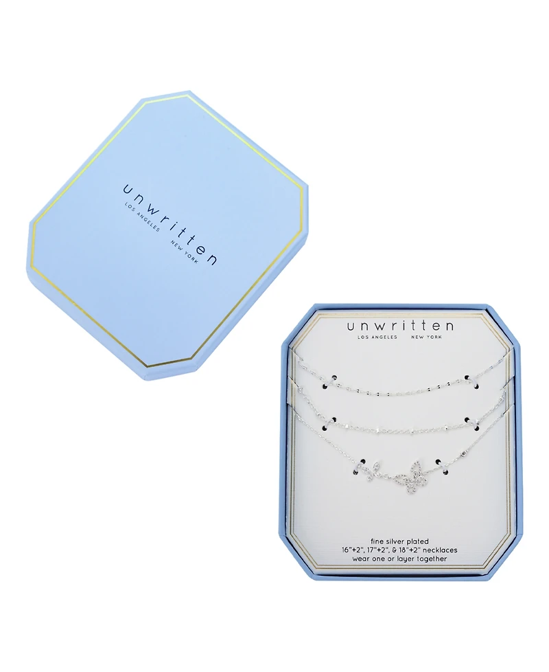 Unwritten Cubic Zirconia Double Butterfly Layered Necklace Set