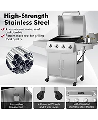 50000BTU 5-Burner Propane Gas Grill with Side Burner and 2 Prep Tables-Silver