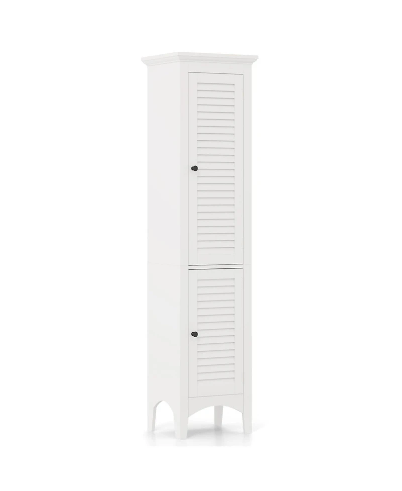 Tall Bathroom Floor Cabinet with Shutter Doors and Adjustable Shelf