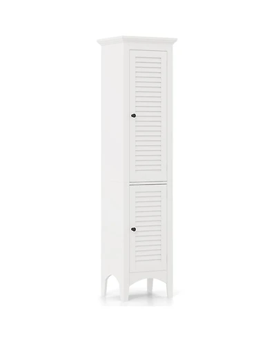 Tall Bathroom Floor Cabinet with Shutter Doors and Adjustable Shelf