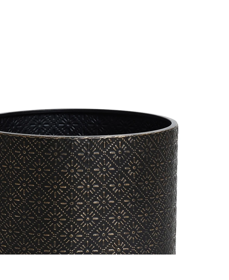 LuxenHome Set of 2 Black Floral Stamped Metal Cachepot Planters