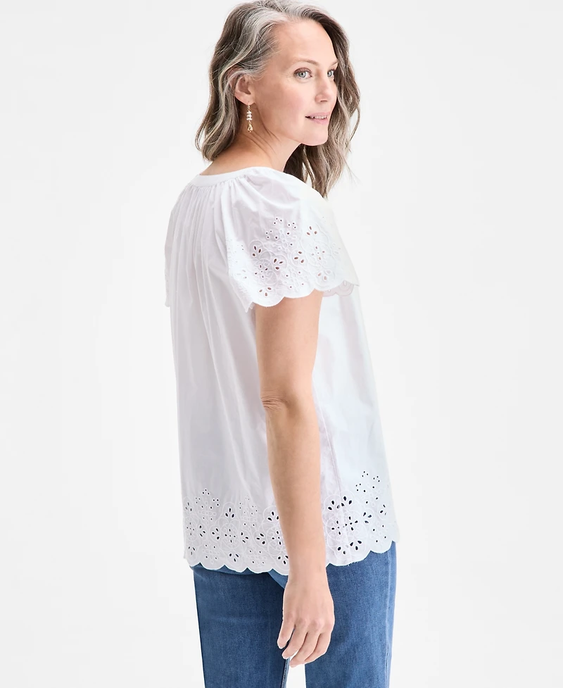 Style & Co Women's Cotton Eyelet Flutter-Sleeve Top, Exclusively at Macy's