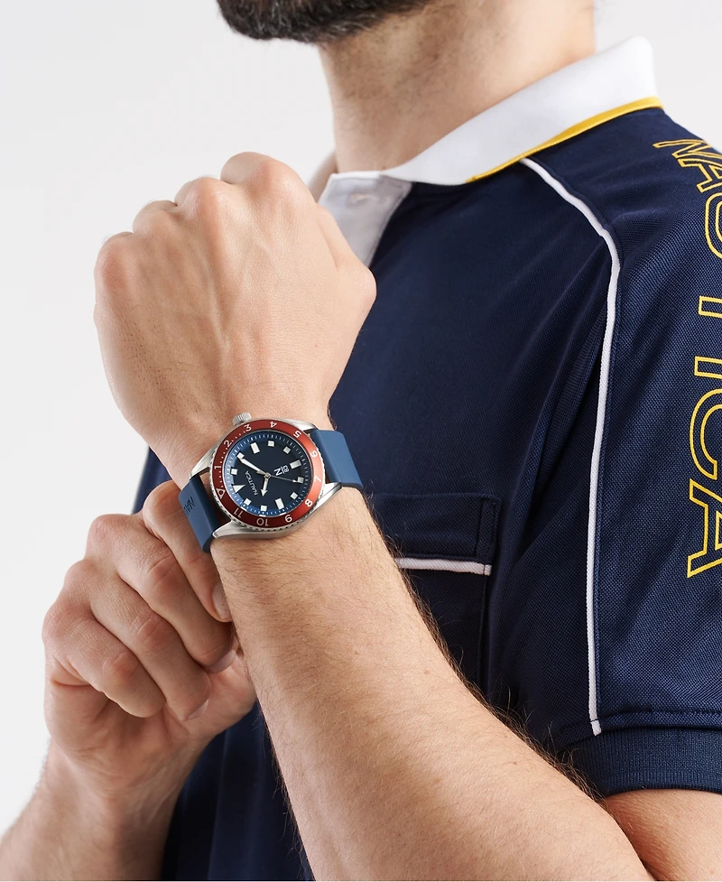 Nautica Men's Analog Blue Silicone Watch, 44mm