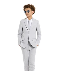 Opposuits Big Boys Groovy Grey Slim Fit Solid Suit Including Blazer, Pants and Clip-On-Tie