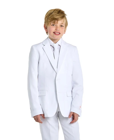 OppoSuits Teen Boys White Knight Slim Fit Solid Suit Including Blazer, Pants and Clip-On-Tie