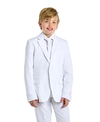 OppoSuits Teen Boys White Knight Slim Fit Solid Suit Including Blazer, Pants and Clip-On-Tie